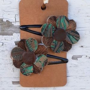 Flower Hairclips. Handmade Cowhide & Leath…